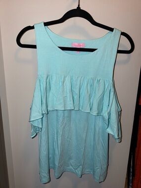 Lilly Pulitzer Aqua Scoop Neck Tee with Pink Label